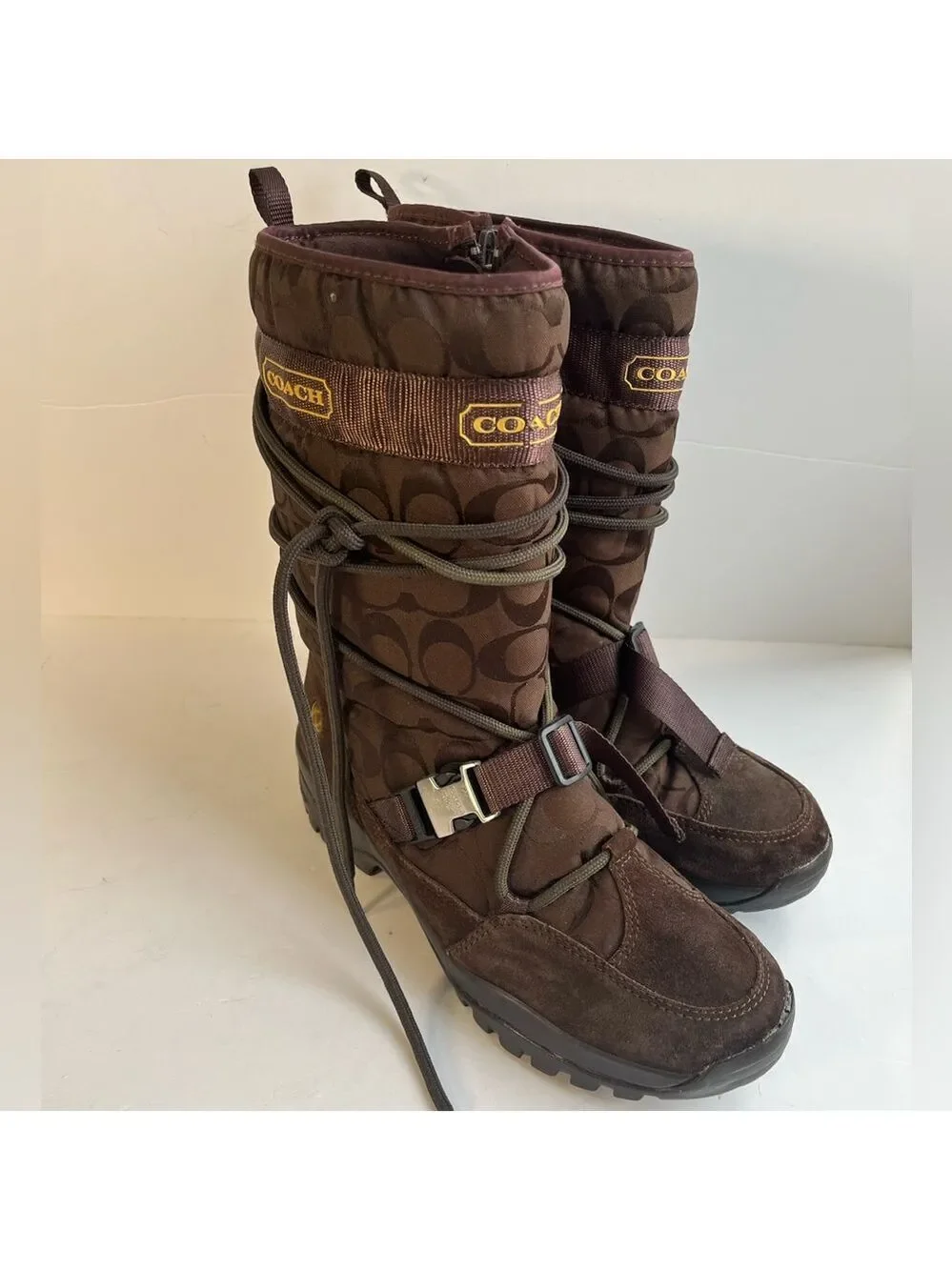 COACH Sela Brown Signature Snow Boots Size 9.5 Medium